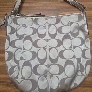 Coach Gold And Taupe Signature Shoulder Bag